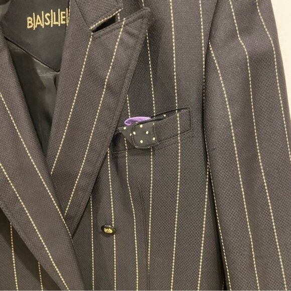 Vintage Basler blazer jacket black gold stripes 100% wool double breasted size10 - Picture 6 of 13